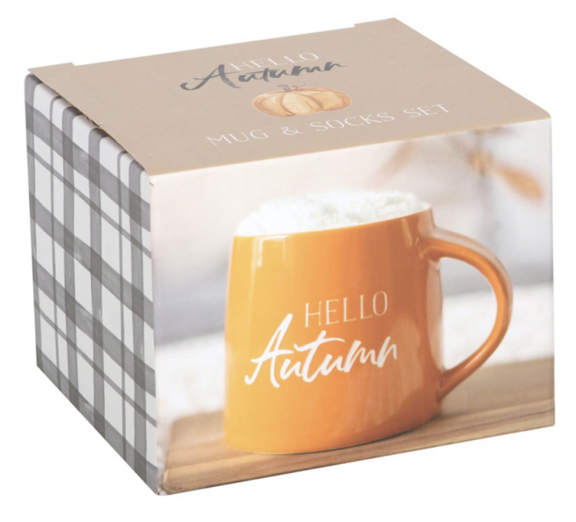 Hrnek s nápisem Hello Autumn 380 ml + ponožky