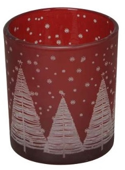 Svícen červený - 12,5 cm s vánočním motivem